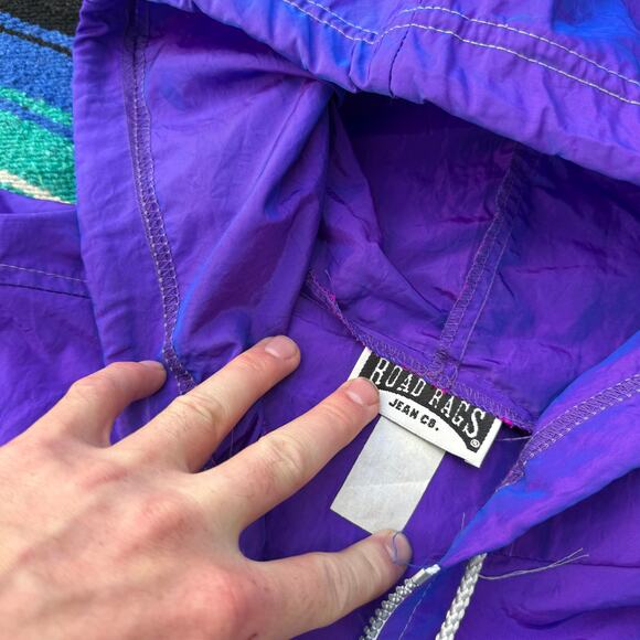 Women's Vintage 90's Road Rags Purple Iridescent Windbreaker Jacket Crop Sz XL - Picture 5 of 5